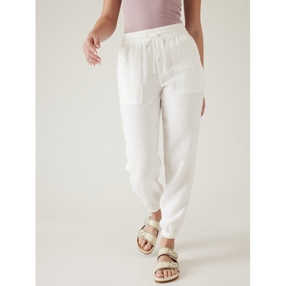 Athleta Retreat 100% linen jogger pants Size 6 white